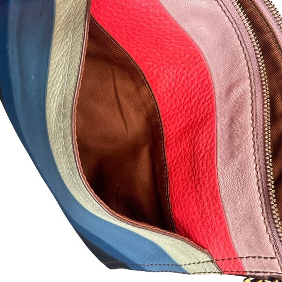 Fossil Leather Crossbody Hand Bag Multicolor Stripe Boho Retro Purse Y2K Rainbow - Picture 8 of 16